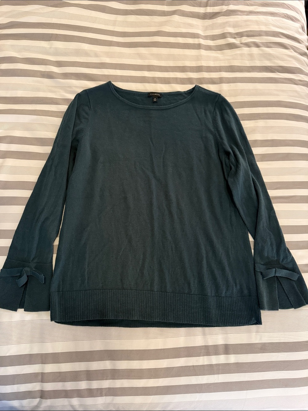 Talbots Teal Long-Sleeve Knit Top with Bow Cuffs